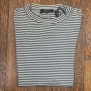 Theory Black and White Striped Crew Tee